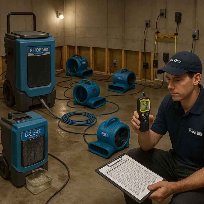 Structural Drying and Dehumidification process in Fountain Valley, CA